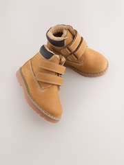 Tan Brown Wide Fit (G) Leather Thermal Thinsulate™ Lined Touch Fastening Work Boots - Image 3 of 5