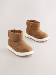 Tan Brown Warm Lined Quilted Pull On Boots - Image 1 of 5