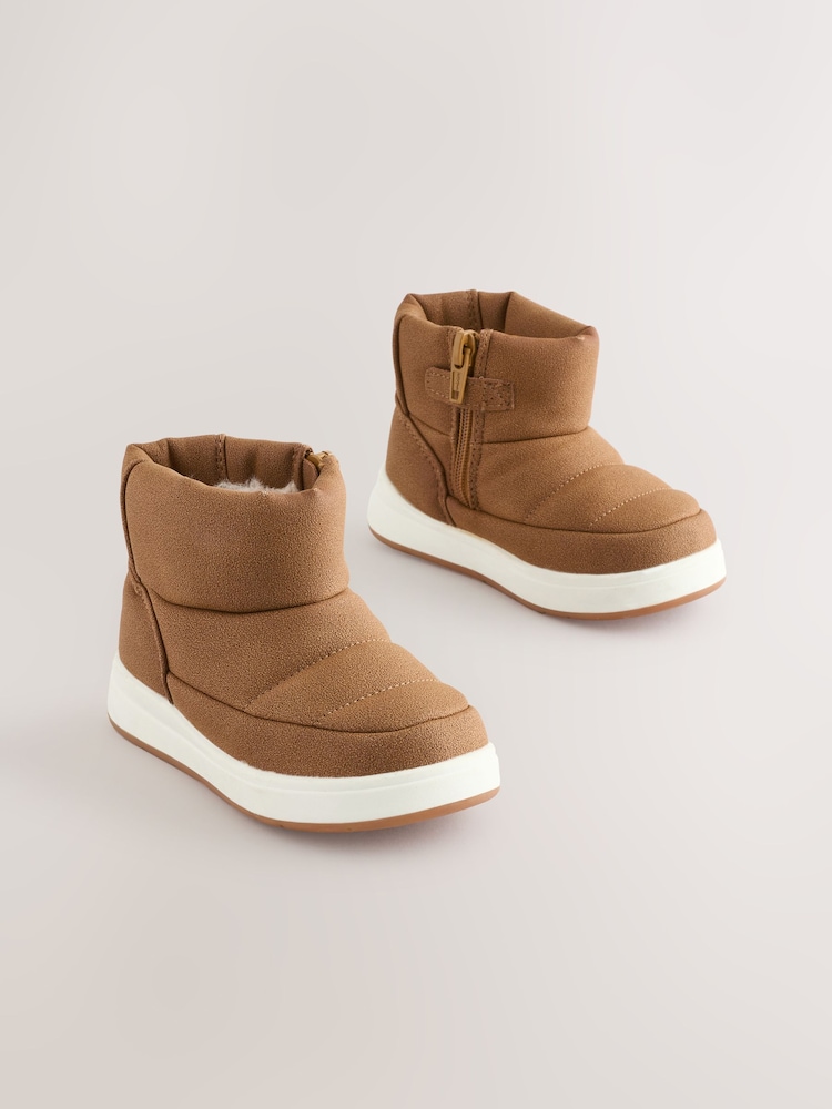 Tan Brown Warm Lined Quilted Pull On Boots - Image 1 of 5