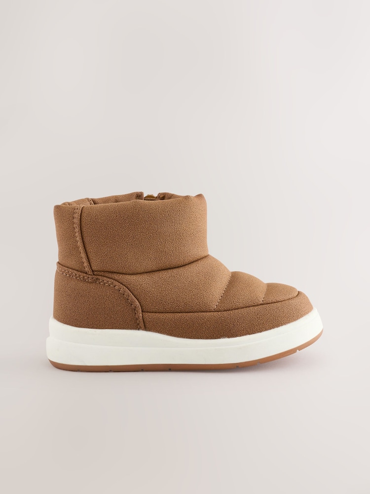 Tan Brown Warm Lined Quilted Pull On Boots - Image 2 of 5
