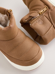 Tan Brown Warm Lined Quilted Pull On Boots - Image 5 of 5