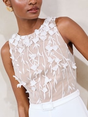 Lipsy White Mesh 3D Hyrbid Halter Wide Leg Jumpsuit - Image 2 of 4