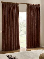 Yard Nutmeg Heavy Chenille Velvet Room Darkening Pencil Pleat Curtains - Image 2 of 5