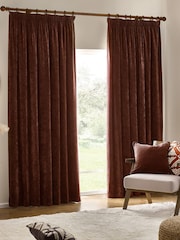 Yard Nutmeg Heavy Chenille Velvet Room Darkening Pencil Pleat Curtains - Image 3 of 5
