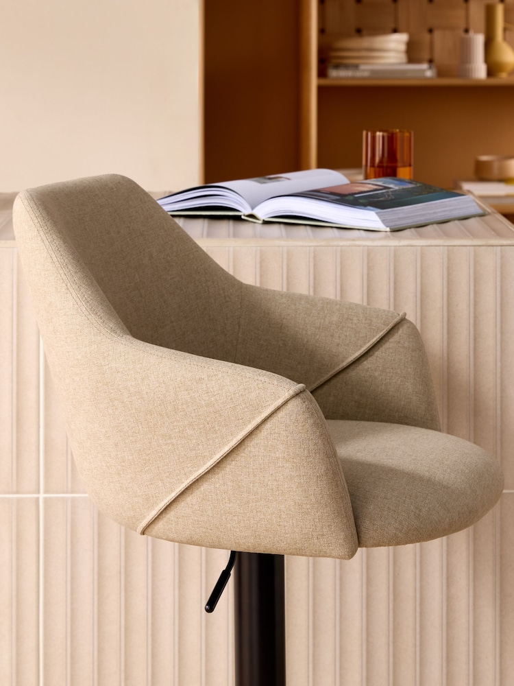 MADE.COM Ecru Marl and Oak Legs Lule Adjustable Height Bar Stool in Velvet - Image 2 of 7