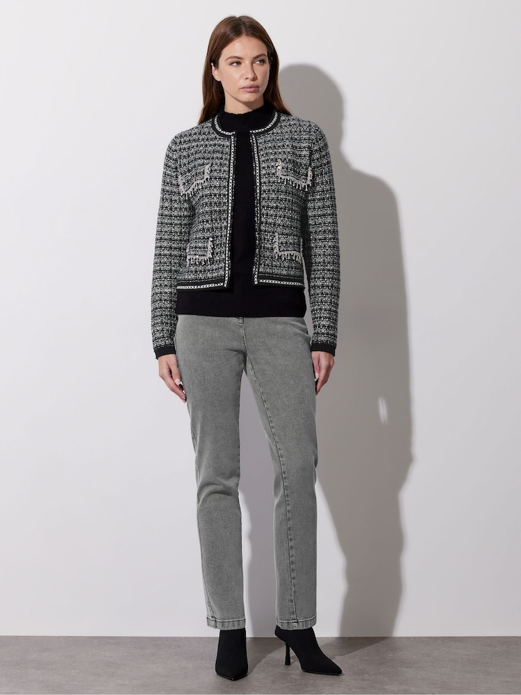 Star by Julien MacDonald Black Boucle Look Knitted Cardigan - Image 1 of 6 Star by Julien MacDonald Black Boucle Look Knitted Cardigan - Image 1 of 6