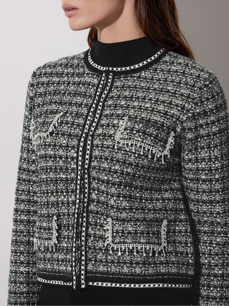 Star by Julien MacDonald Black Boucle Look Knitted Cardigan - Image 2 of 6 Star by Julien MacDonald Black Boucle Look Knitted Cardigan - Image 2 of 6