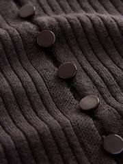 Chocolate Brown 100% Merino Wool Ribbed Henley Jumper - Image 2 of 3