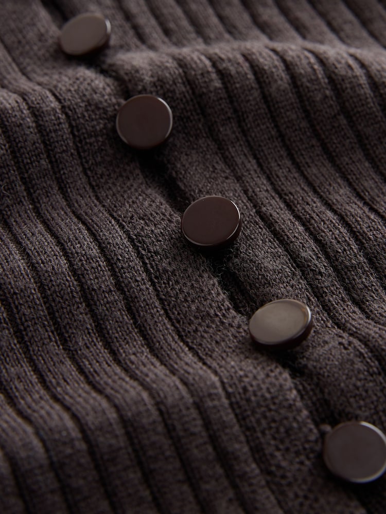 Chocolate Brown 100% Merino Wool Ribbed Henley Jumper - Image 2 of 3