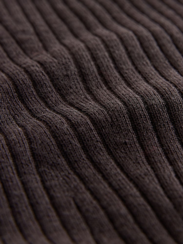 Chocolate Brown 100% Merino Wool Ribbed Henley Jumper - Image 3 of 3
