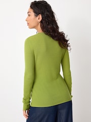 Green 100% Merino Wool Ribbed Henley Jumper - Image 3 of 8