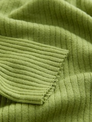 Green 100% Merino Wool Ribbed Henley Jumper - Image 7 of 8