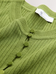 Green 100% Merino Wool Ribbed Henley Jumper - Image 8 of 8