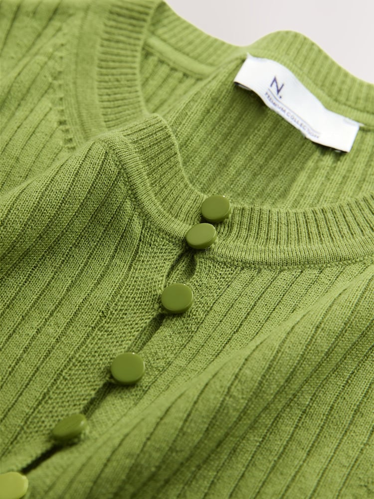 Green 100% Merino Wool Ribbed Henley Jumper - Image 9 of 9