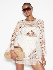 River Island Cream Crochet 100% Cotton Tunic Dress - Image 1 of 6