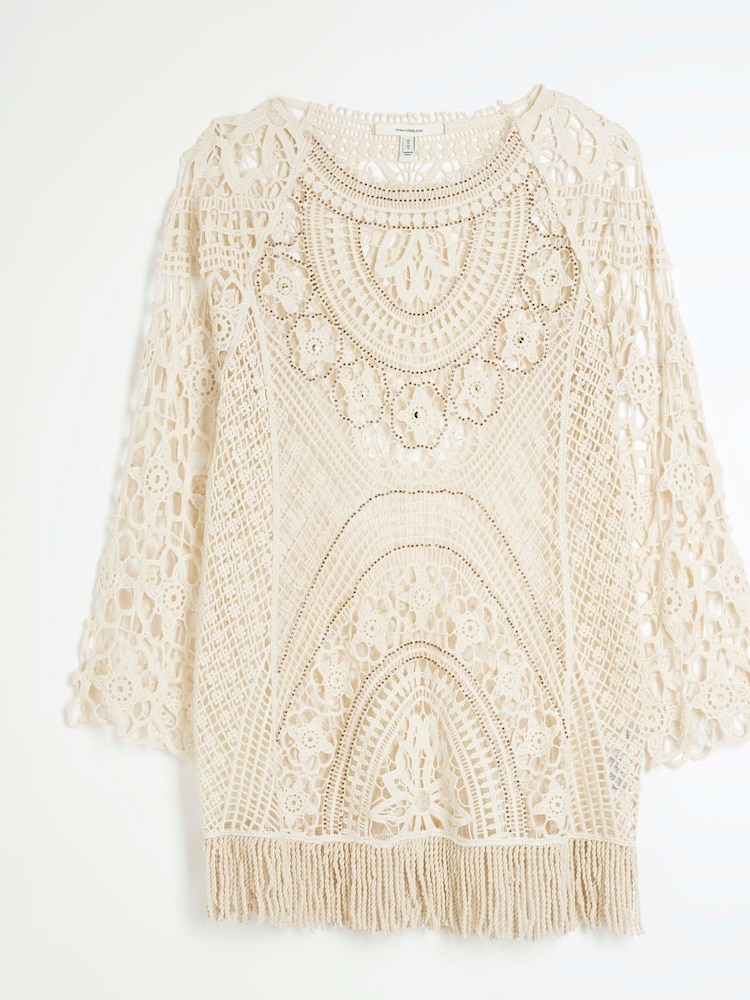 River Island Cream Crochet 100% Cotton Tunic Dress - Image 5 of 6