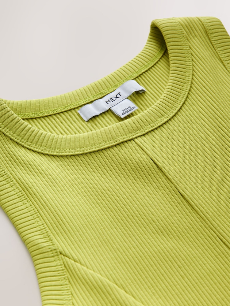 Lime Green Woven Jersey Mix Sleeveless Racer Ribbed Midi Dress - Image 8 of 8 Lime Green Woven Jersey Mix Sleeveless Racer Ribbed Midi Dress - Image 8 of 8