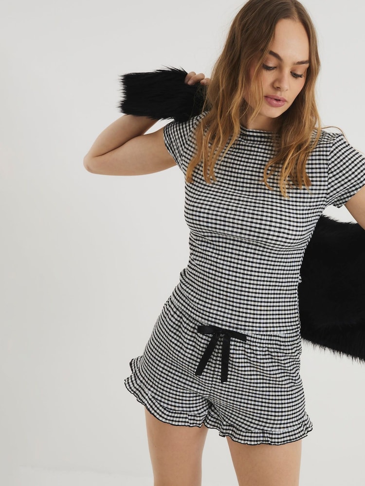 River Island Black/White 2 Piece Gingham Pyjama Set - Image 1 of 9