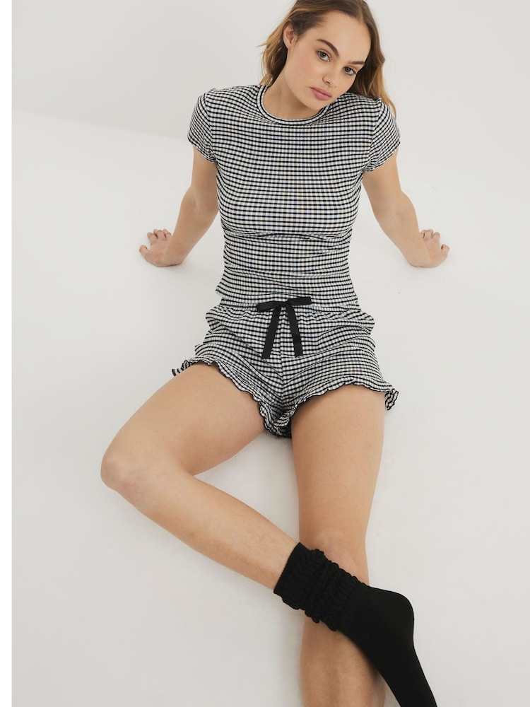 River Island Black/White 2 Piece Gingham Pyjama Set - Image 2 of 9