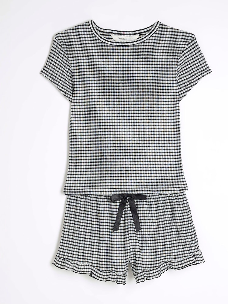 River Island Black/White 2 Piece Gingham Pyjama Set - Image 5 of 5
