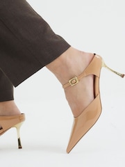River Island Brown Pointed Ankle Strap Court Shoes - Image 1 of 6