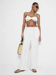 River Island White Lace Insert 100% Cotton Trousers - Image 1 of 6
