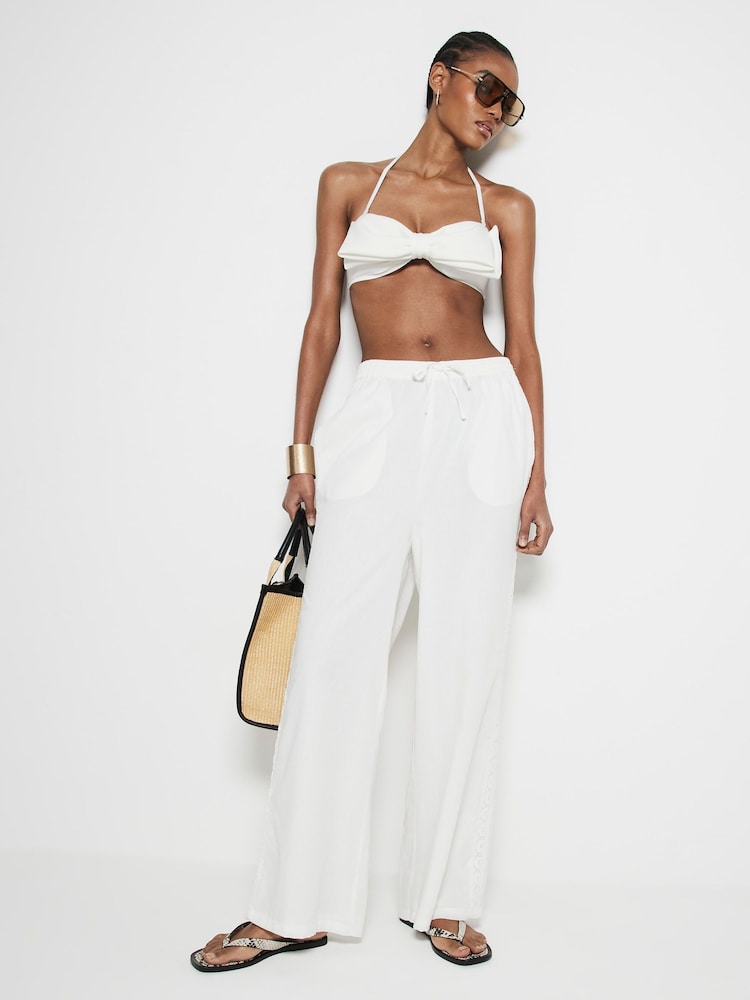 River Island White Lace Insert 100% Cotton Trousers - Image 1 of 6