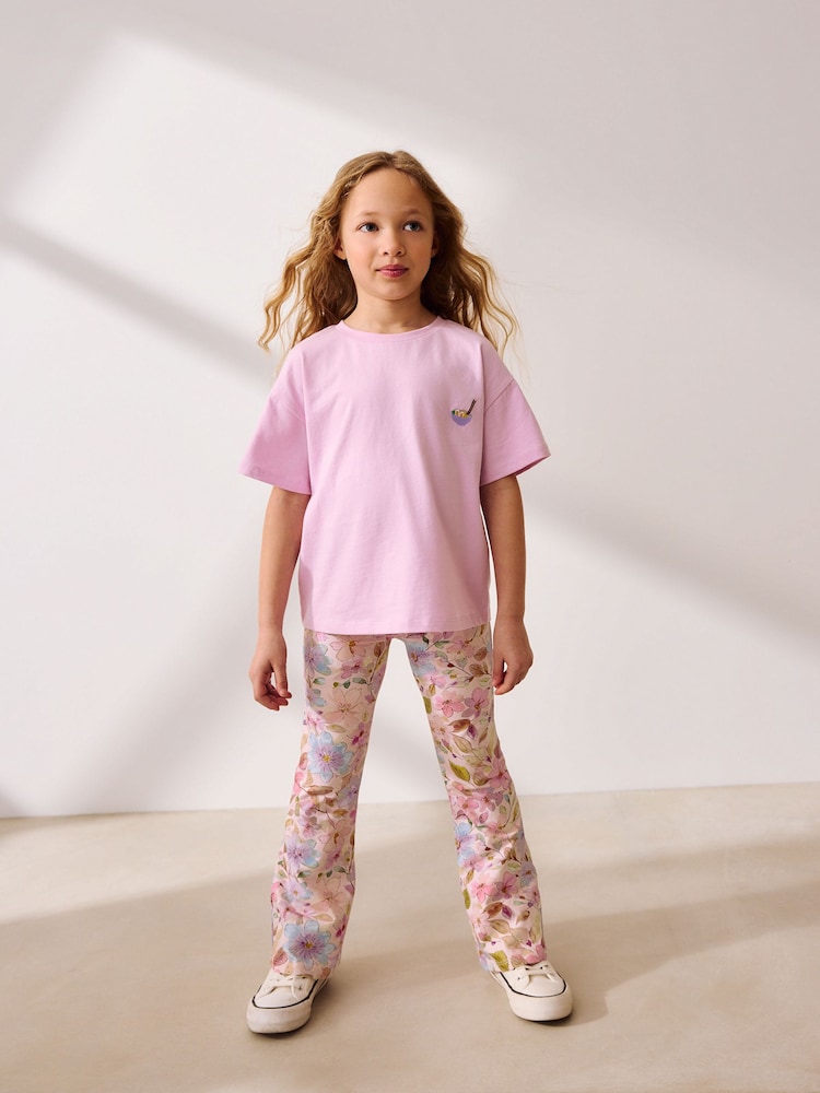 Pink Floral Flare Leggings (3-16yrs) - Image 2 of 8