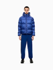 EA7 Blue All Over Logo Hooded Down Jacket - Image 2 of 7