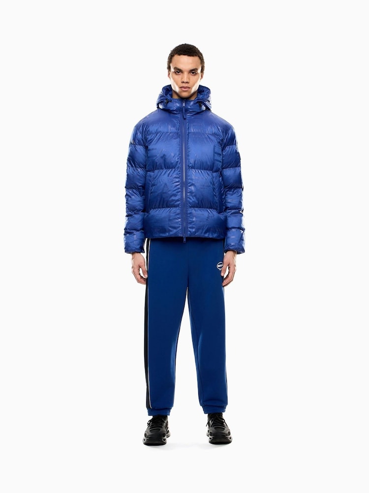 EA7 Blue All Over Logo Hooded Down Jacket - Image 2 of 7