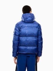 EA7 Blue All Over Logo Hooded Down Jacket - Image 3 of 7