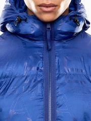 EA7 Blue All Over Logo Hooded Down Jacket - Image 4 of 7