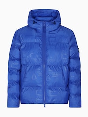 EA7 Blue All Over Logo Hooded Down Jacket - Image 5 of 7