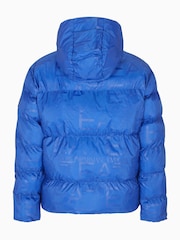 EA7 Blue All Over Logo Hooded Down Jacket - Image 6 of 7