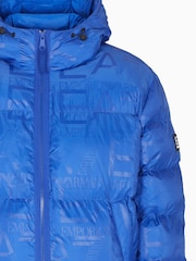 EA7 Blue All Over Logo Hooded Down Jacket - Image 7 of 7