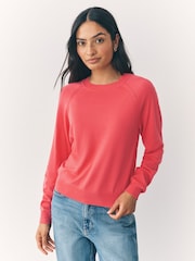 Coral Pink Soft Touch Crew Neck Cotton Rich Jumper - Image 1 of 7