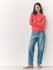 Coral Pink Soft Touch Crew Neck Cotton Rich Jumper - Image 2 of 7
