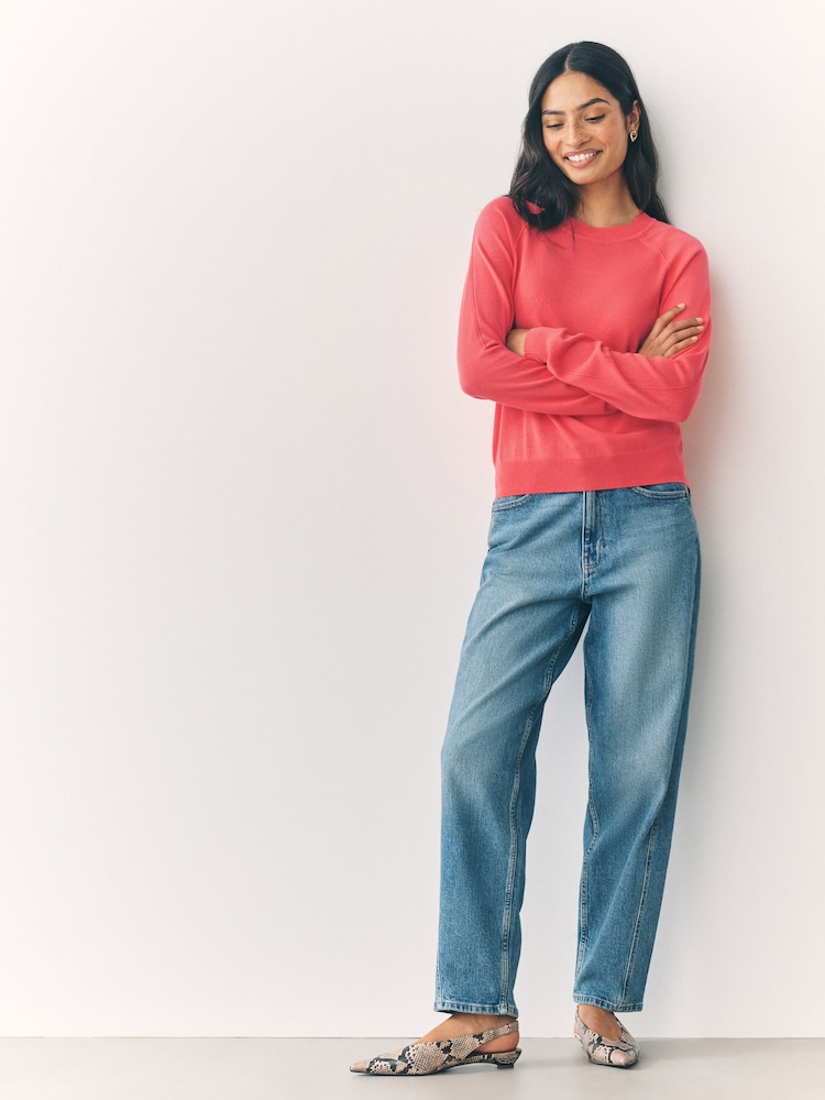 Coral Pink Soft Touch Crew Neck Cotton Rich Jumper - Image 2 of 7 Coral Pink Soft Touch Crew Neck Cotton Rich Jumper - Image 2 of 7