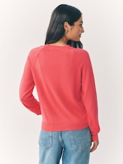 Coral Pink Soft Touch Crew Neck Cotton Rich Jumper - Image 3 of 7