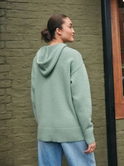 Sage Green Graphic Knitted Hoodie Jumper With Wool - Image 3 of 8