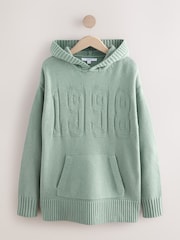 Sage Green Graphic Knitted Hoodie Jumper With Wool - Image 6 of 8