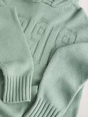 Sage Green Graphic Knitted Hoodie Jumper With Wool - Image 8 of 8