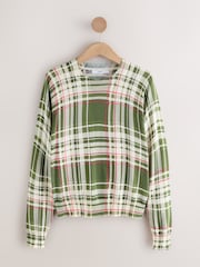 Green Pink Check Soft Touch Crew Neck Cotton Rich Jumper - Image 1 of 3
