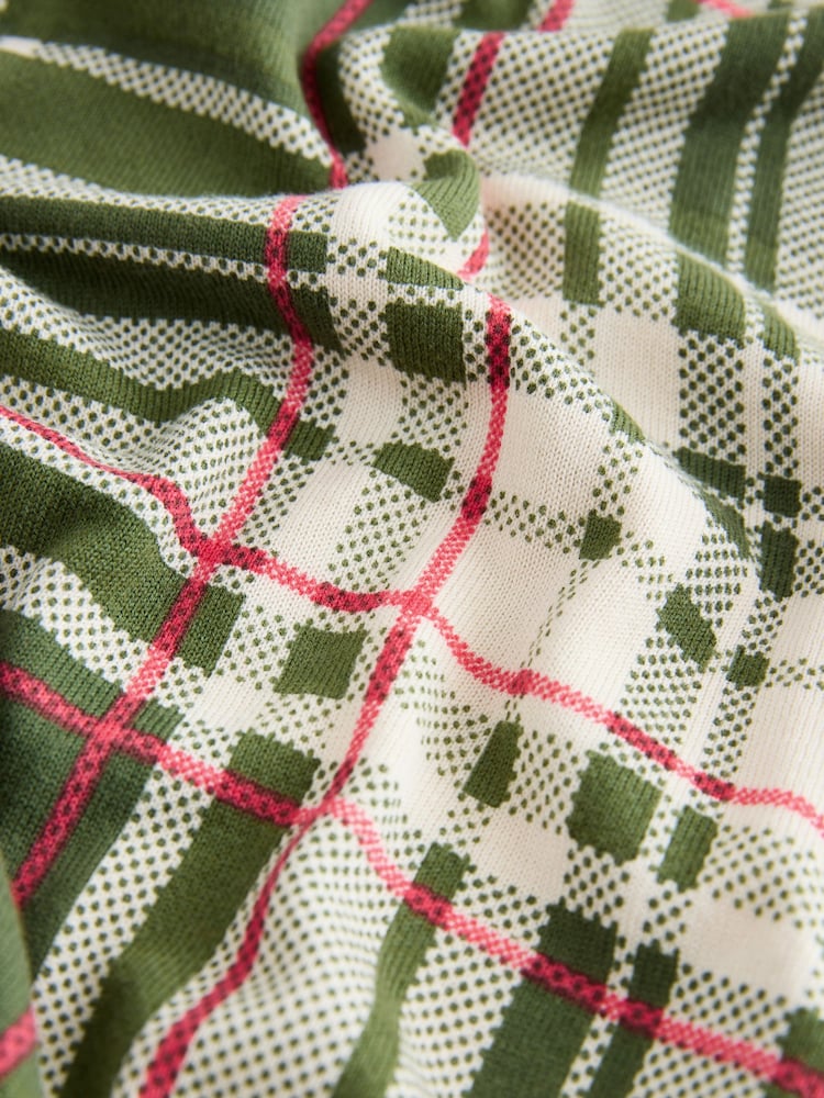 Green Pink Check Soft Touch Crew Neck Cotton Rich Jumper - Image 2 of 3