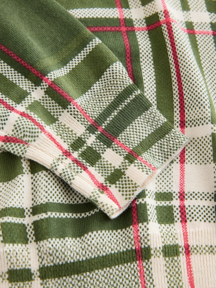 Green Pink Check Soft Touch Crew Neck Cotton Rich Jumper - Image 3 of 3