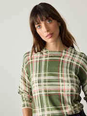 Green Pink Check Soft Touch Crew Neck Cotton Rich Jumper - Image 5 of 8