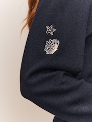 Navy Blue Embroidered Super Soft Crew Neck Long Sleeve Jumper - Image 4 of 7