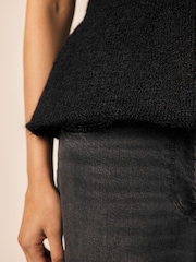 Black Scoop Neck Peplum Knitted Top With Wool - Image 6 of 9