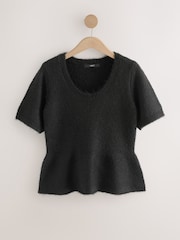 Black Scoop Neck Peplum Knitted Top With Wool - Image 7 of 9