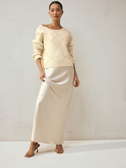 Ecru Off The Shoulder Sequin Argyle Jumper - Image 2 of 6